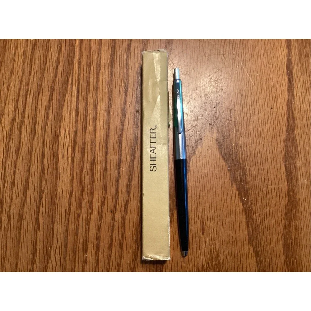 vintage sheaffer ballpoint pen click black/chrome trim clip with box